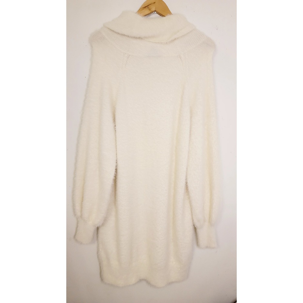 Express Womens Eyelash Sweater Size M Cream‎ Fuzzy Oversized Cowl Neck NWT$98